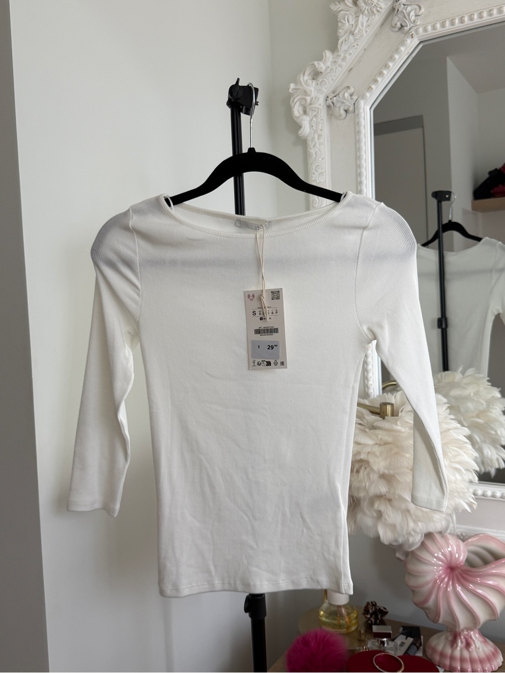 Zara White Boat Neck 3/4 Sleeve Top